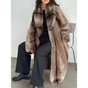 NEW Meotine Katha Faux Fur Coat Brown Oversized Luxe Minimalist Winter Statement